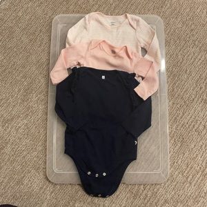 Long sleeve onesies - baby gap (blue), Carter’s (pink stripes)